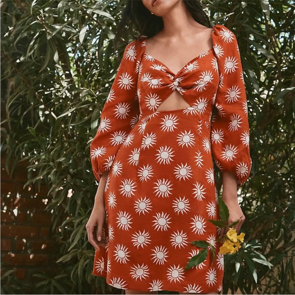 NWT‎ Loft Beach Sunny 100% Linen Cutout Twist Mini Pocket Dress Orange SZ M